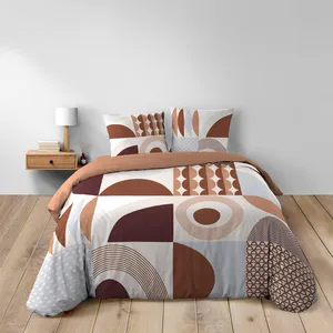 Housse de couette 240 x 220 cm + 2 taies Coton 42 fils GEMMA Terracotta pas cher