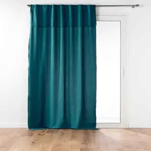 Douceur d'Intérieur RIDEAU PASSANTS CACHE+VOLANT 140x240 CM COTON RECYCLE UNI MISTRALINE BLEU CANARD pas cher