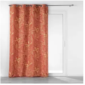 douceur d'intérieur, Rideau à Oeillets (140 x 260 cm) Belflor Terracotta/Or, Polyester Imprimé Métallisé pas cher