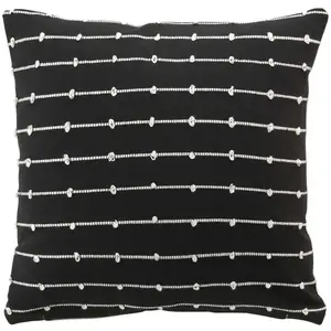 Douceur d'Intérieur, Coussin Déhoussable (45 x 45 Cm) Linechic Noir, Coton Recyclé et Fils Coupés
