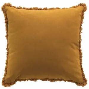 Coussin déhoussable à franges 45 x 45 cm coton Eve Camel pas cher