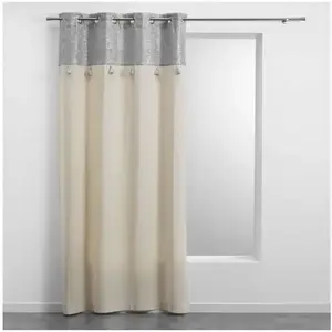 douceur d'intérieur, Rideau à Oeillets (140 x 240 cm) New Sultan Argent, Polycoton Finition Top Métallisé et Pompon pas cher