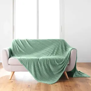 douceur d'intérieur, Plaid (180 x 220 cm) Arya Sauge, Flanelle Relief pas cher