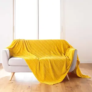 douceur d'intérieur, Plaid (180 x 220 cm) Arya Jaune, Flanelle Relief pas cher