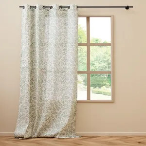 Rideau à oeillets grande hauteur 140 x 280 cm en polycoton imprimé Naya Sauge pas cher