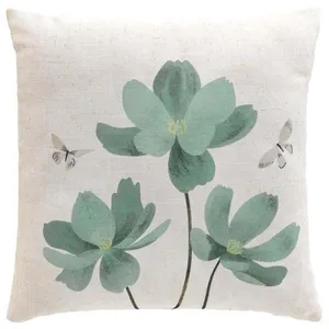 DOUCEUR D'INTÉRIEUR Coussin dehoussable compresse 45 x 45 cm polyester/lin imp. palmiflore des place Sans pas cher