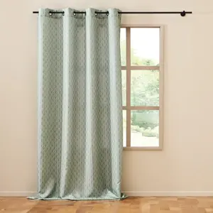Rideau à oeillets 140 x 280 cm en polyester imprimé métallisé Piana Sauge pas cher