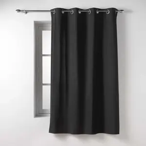 Douceur d'Intérieur, Rideau à Oeillets (135 x 180 Cm) Twily Noir, Coton/Polyester Recyclé pas cher