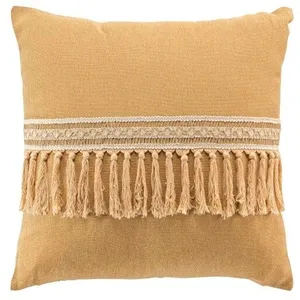 douceur d'intérieur, Coussin Déhoussable (45 x 45 cm) Janara Ocre, Polycoton Uni et Jute