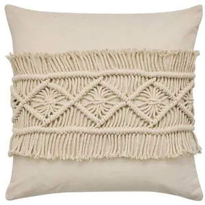 DOUCEUR D'INTÉRIEUR Coussin - Samaya - Macramé - 40x40 cm - Déhoussable - Beige Ecru