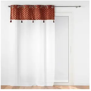 Douceur d'Intérieur Voilage a oeillets 140 x 240 cm voile sablé + haut velours Evie Bordeaux pas cher