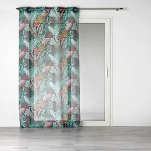 douceur d'intérieur, Voilage à Oeillets 140 X 240 Cm Voile Sablé Imprimé, Jacala Bleu pas cher