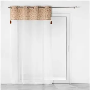 Douceur d'Intérieur Voilage a oeillets 140 x 240 cm voile sablé + pompons Samira Terracotta pas cher
