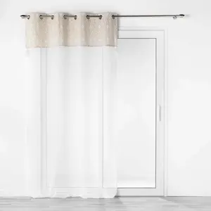 douceur d'intérieur, Voilage à Oeillets 140 x 240 Cm Blanc, Voile Sablé avec Top Polycot et Pompon, Samira pas cher
