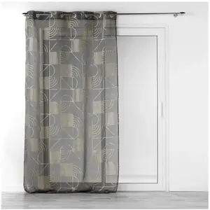 douceur d'intérieur, Voilage à Oeillets 140 x 280 Cm Anthracite/Or, Voile Sablé Imprimé Métallisé, Lineor pas cher