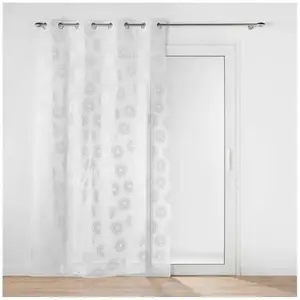 Douceur d'Intérieur, Voilage à illets (140 x 240 Cm) Lison Argent, Voile Sablé Imprimé Métallisé pas cher