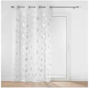 Douceur d'Intérieur, Voilage à  illets (140 x 240 Cm) Edelia Argent, Voile Sablé Imprimé Métallisé