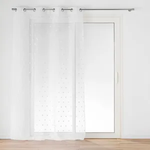 Voilage à  illets 140 x 240 cm - Voile Sablé avec Pompons Pompinou pas cher