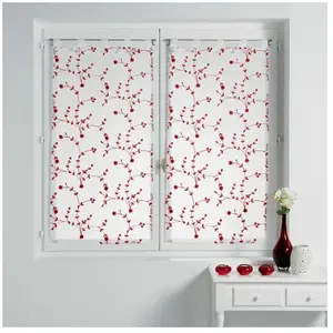 Douceur d'Intérieur Paire droite passants 2 x 60 x 160 cm voile sable brode petite fleur Blanc/Rouge pas cher