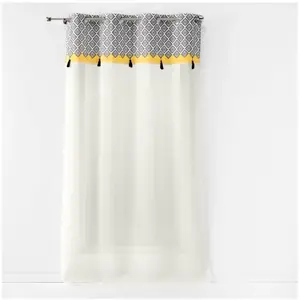 douceur d'intérieur, Voilage A Oeillets 140 X 240 Cm Voile Sablé+Top Imprimé+Pompon Neo Casa pas cher