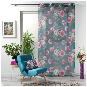 Douceur d'Intérieur panneau a oeillets 140 x 240 cm voile sable imprime flower life petrole pas cher