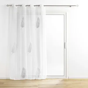 douceur d'intérieur, Voilage à Oeillets (140 x 240 cm) Palmeor Argent, Voile Sablé Brodé Métallisé pas cher