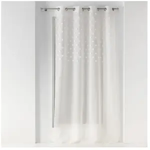 douceur d'intérieur, Voilage à oeillets 140 x 240 cm voile sablé avec top pompons melusine blanc