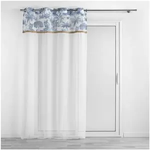 Douceur d'Intérieur PANNEAU A OEILLETS 140 x 240 CM VOILE SABLE+TOP IMPRIME+JUTE AMAZONIA BLEU pas cher