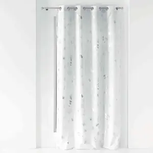 douceur d'intérieur, Rideau à Oeillets (140 x 260 cm) Bloomy Blanc/Argent, Polyester Imprimé Métallisé pas cher