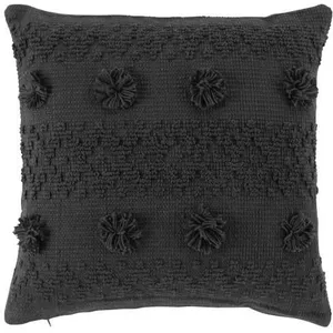CDaffaires Coussin Déhoussable à pompons 40 x 40 cm coton Alenia Anthracite pas cher