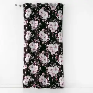 Douceur d'Intérieur RIDEAU A OEILLETS 140 x 240 CM VELOURS IMPRIME VELVET FLOWER NOIR pas cher