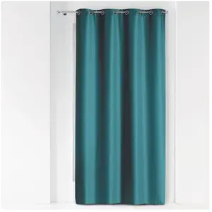 Rideau a oeillets metal 140 x 260 cm polyester uni essentiel Petrole Douceur d'Intérieur