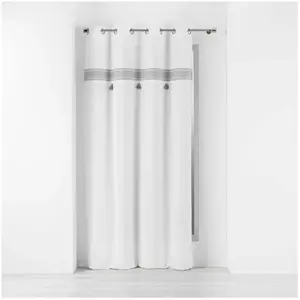 Douceur d'Intérieur Rideau tamisant - Amaya - 140x240cm - Uni gris - Brodé top - Pompons pas cher
