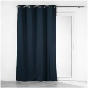 douceur d'intérieur, Rideau A Oeillets 140 X 260 Cm 100% Occultant/Chambray Uni Crepuscule Bleu pas cher