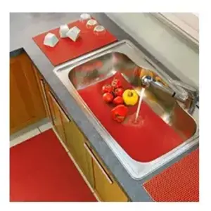 Douceur d'Intérieur Tapis de fonds d'évier - DECORLINE - TUBULO - 43 x 32 cm - Rouge - 100% PVC 750g/m² pas cher
