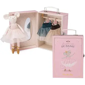 Moulin Roty Ballet Muis in Koffertje met Tutu's | Ballerina Speelgoed | Knuffelmuisje in Speelgoedkoffer | 'La petite école de danse' | Ballet Cadeautje pas cher