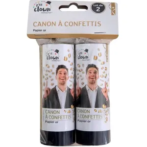 PTIT Clown re93000 - Lot de 2 canons à confettis 11 cm papier Or pas cher