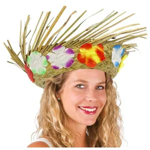 Chapeau de paille hawaïen avec ceinture de fleurs multicolores - PTIT ... pas cher