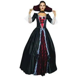 Déguisement Femme Vampire Elégante - PTIT CLOWN - Costume Luxe Halloween - Satin noir - Cerceaux - Col rigide