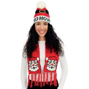 1 Bonnet père Noël avec son écharpe pour adulte REF/48332 pas cher