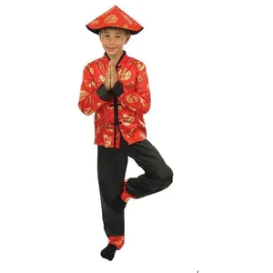 Costume enfant garçon en chinois noir, rouge et doré or 10/12 ans (x1)...Vendu parfnac-be
