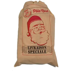 PTIT CLOWN Sac hotte du père Noël pour cadeaux 83cm (x1) REF/12976 Toile de jute pas cher