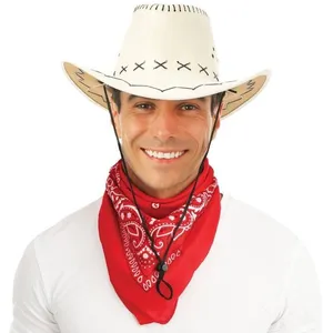 Chapeau imitation nubuck cow boy avec surpiqures - beige pas cher