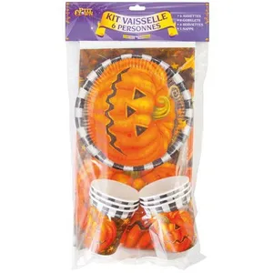 Kit Vaisselle Citrouille - Marque - 6 personnes - Orange - Plastique - Carton/Papier pas cher