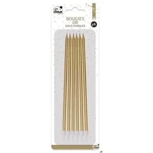 Bougie longue et fine - or - lot de 6 pas cher