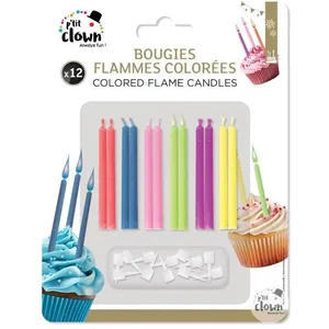 Bougie Anniversaire - PTIT CLOWN - Flammes Colorées - Lot de 12 pas cher