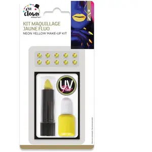 Make up Kit   Neon Geel  UV Reactief - festival - Neon Party - Fluo - Strass Steentjes - Lipstick - Nagellak