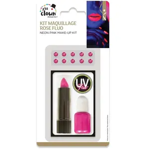 Make up Kit   Neon Pink   UV Reactief - festival - Neon Party - Fluo - Strass Steentjes - Lipstick - Nagellak