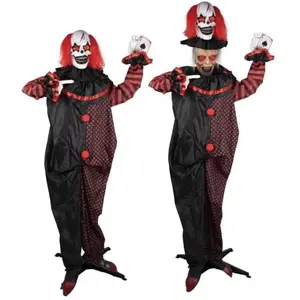 AUTOMATE CLOWN DOUBLE TÊTE ANIMÉ SON LUMIÈRE 180CM   - DECORATION DE FETE HALLOWEEN