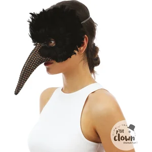 P'TIT Clown Black feathered long nose mask pas cher